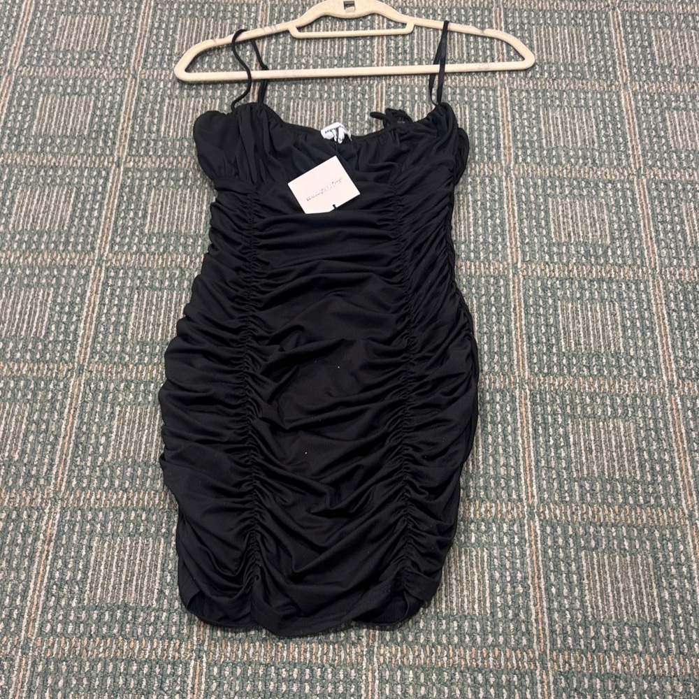 Superdown Black Ruched Mini Dress